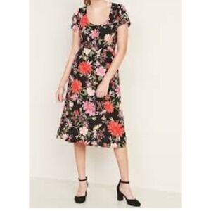Old Navy Floral Midi Dress Button Front Womens XL Bloom Garden Party Colorful